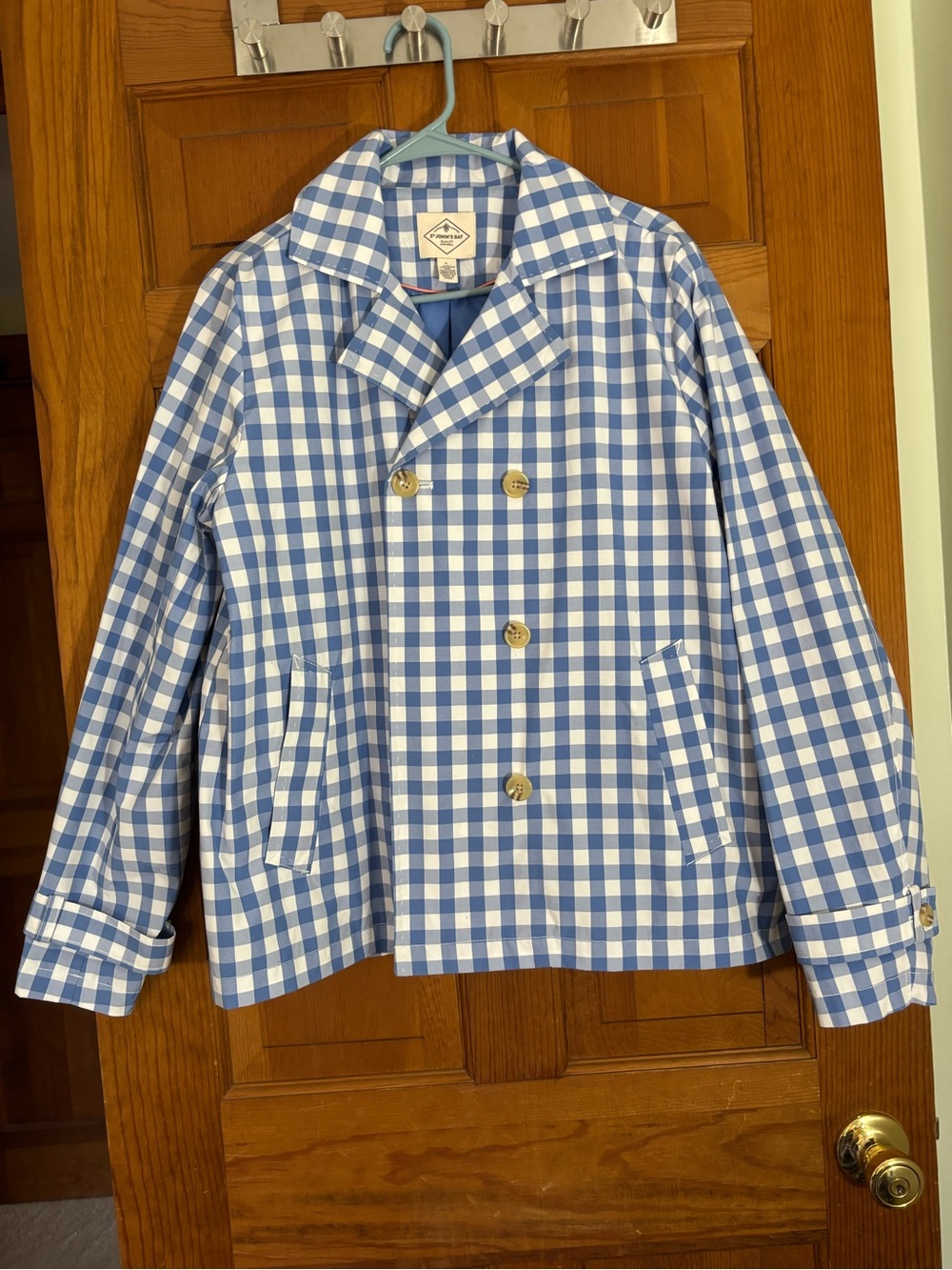 St. John's Bay Blue and White Gingham Raincoat